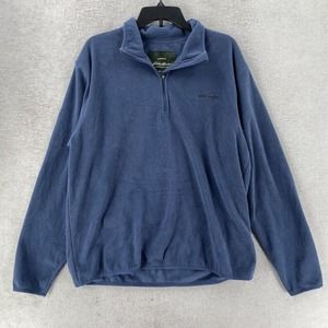 Eddie Bauer 1/4 Zip Pullover Mens LARGE Fleece Textured Sweater Blue Relaxed Fit